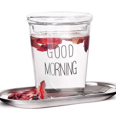 safety material borosilicate glass water cup with glass cover